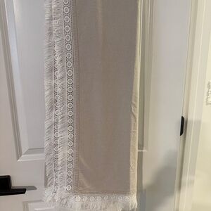 Hobby Lobby Chambray Neutral Color with Lace Fringe Trim Tablecloth Sz 60 x 104"